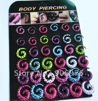 

Fashion Snail Ear Expander Print Earring Plugs Acrylic Body Piercing Jewelry 72pcs/lot 3-8mm Free Shipping Display Newest