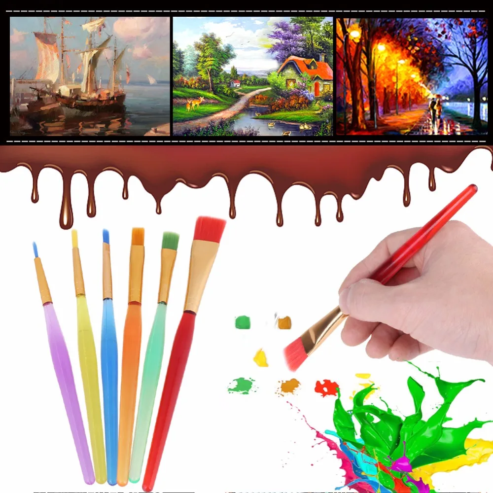 Kopen 6 stks set Schilderij Borstel Aquarel Penseel Aquarel Kwast Set Tekening Kunst Levert Schilderen Set Nylon Haar olie borstel