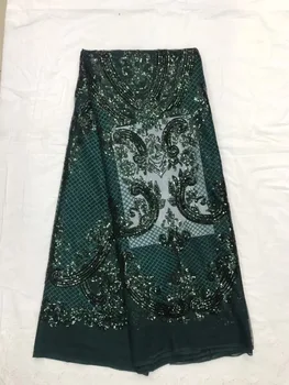 

Teal Green Grid Sequined Fabric, Beautiful Flower African Womenswear, Women, New Fabric Nigerian Lace JL28591
