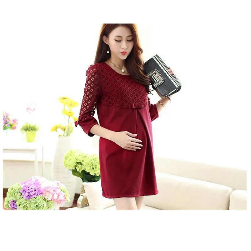 

2017 New Spring Women Maternity Dress Lace Nursing Dress Breastfeeding Maternity Clothes Free Shipping B0059