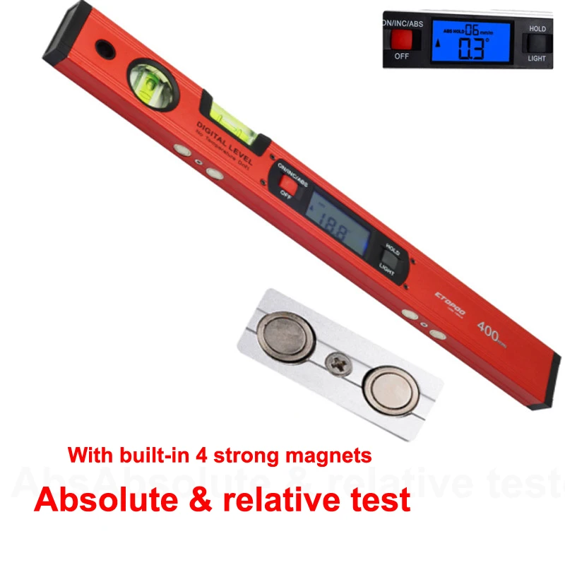 Цифровой угломер красного цвета, электронный уровень 360 градусов, Инклинометр с магнитами, линейка угла наклона 400 мм