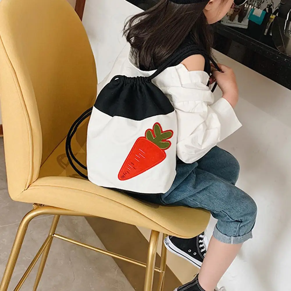 

Fashion Practical Children Girl Color Block Carrot Banana Drawstring Canvas Backpack Shoulder Bag