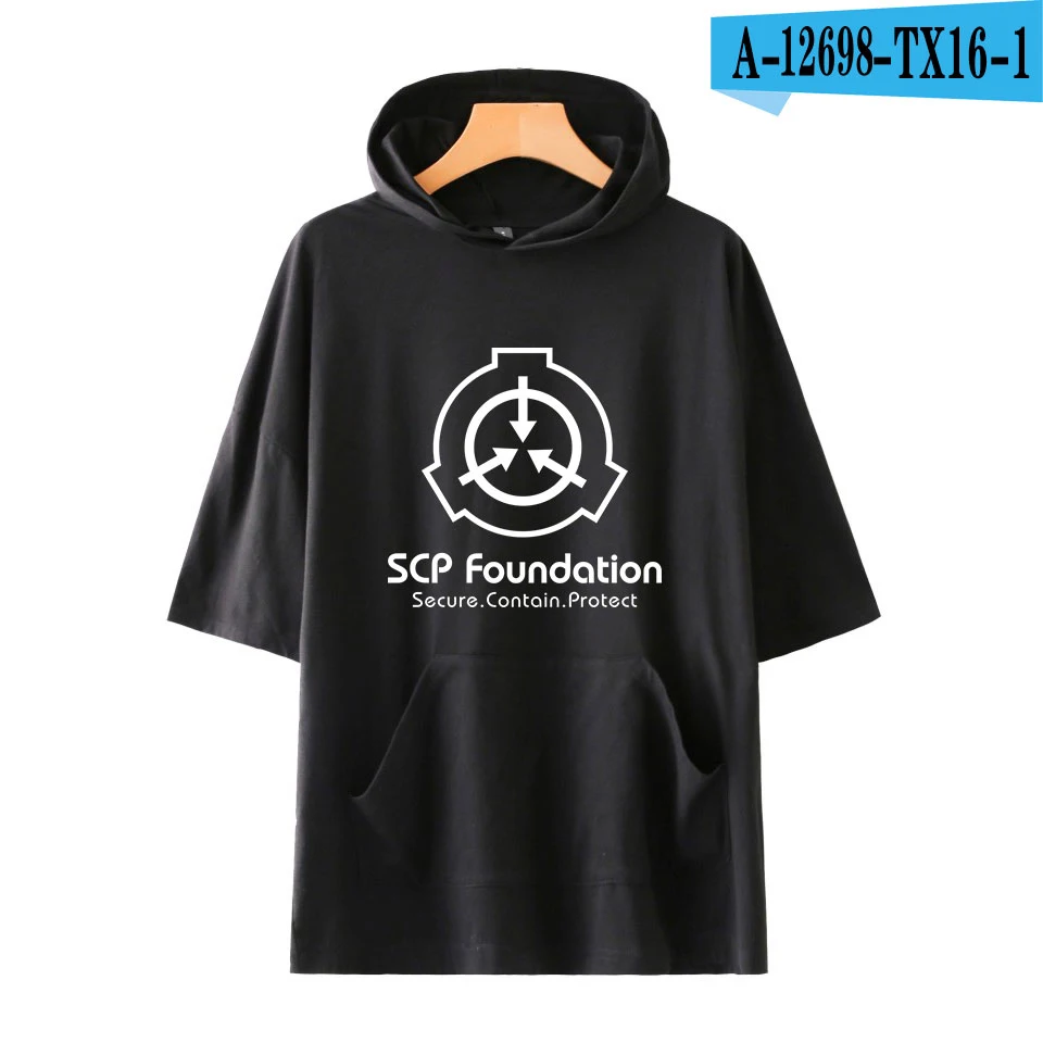 Новые модели SCP Foundation футболка с капюшоном для мужчин и женщин стиль досуга горячая Распродажа модные футболки с коротким рукавом и капюшоном - Цвет: black