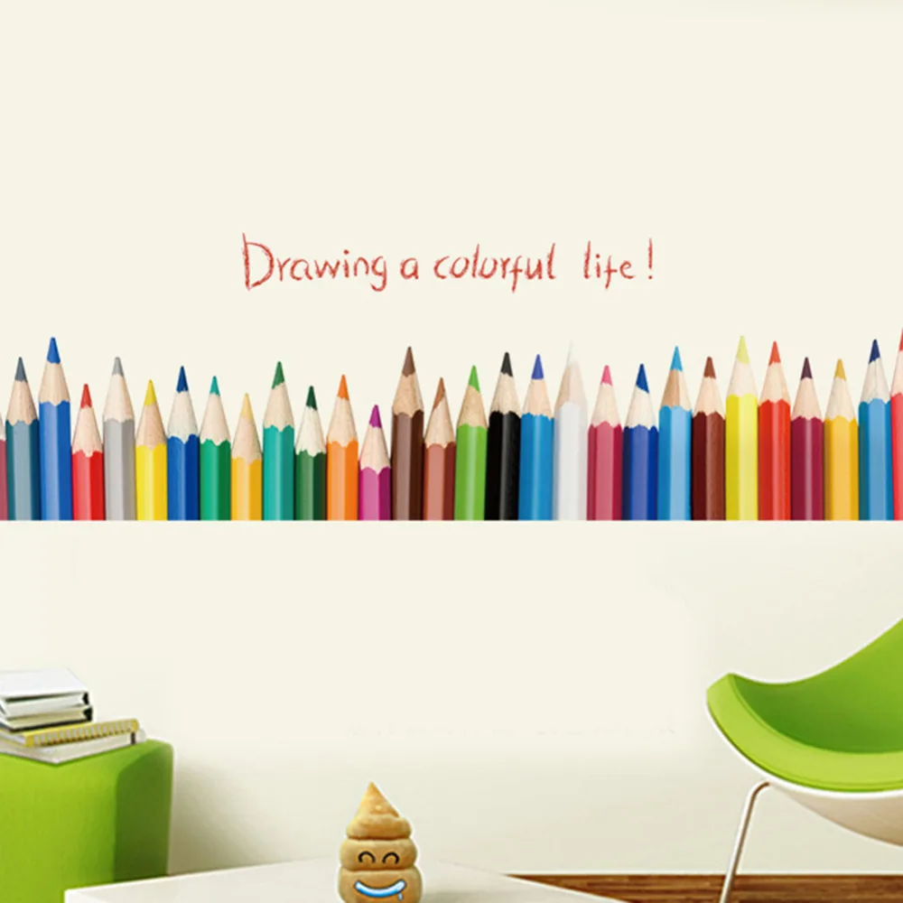 Colorful Pencils Wall Sticker Mural Removable Waterproof Decorative Wall Corner Decals Kid's