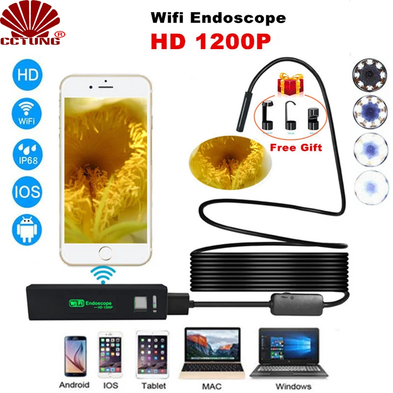 1200P HD WIFI Endoscope Camera 1M 2M 3.5M 5M 7M 10M 8mm Mini Waterproof Borescope Inspection Camera For Android PC IOS Endoscope_1