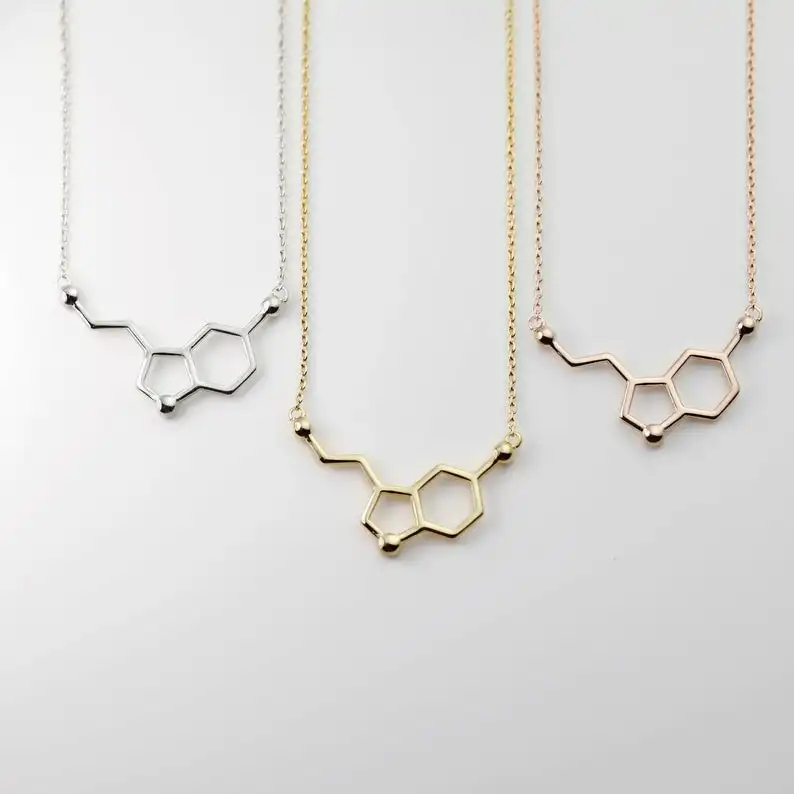 

18K Personalized Serotonin Molecule Necklace Science Jewelry Back to School First Day cute student necklace science gift
