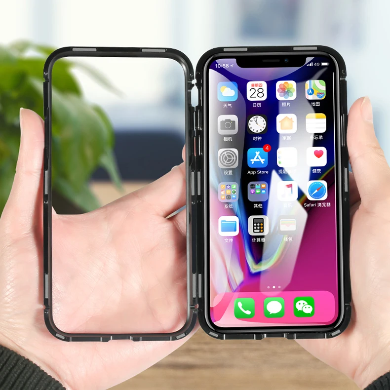 Магнитный адсорбционный металлический чехол для iphone XR Xs MAX X 10 8 8plus 7 7plus 6 6s Plus закаленное стекло задняя крышка магнит бампер Coque