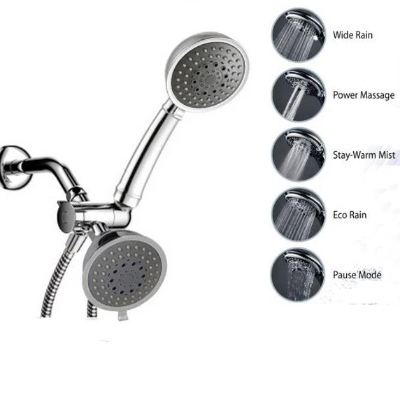 Multifunction Full Chrome 5 Function Ultra Luxury 3 Way 2 In 1 Shower Head Handheld Shower