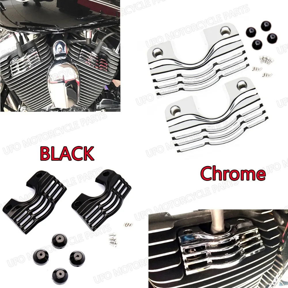 

L/R FINNED SLOTTED HEAD BOLT SPARK PLUG COVERS FOR HARLEY TOURING ELECTRA STREET GLIDES ROAD KINGS 1999-2013 2014
