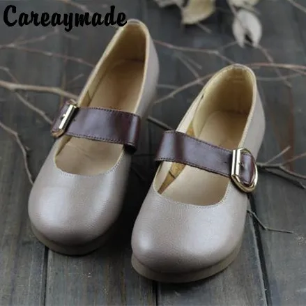 Careaymade-The First layer of cow leather spell color round head flat shoes documentary Spring buckle retro art leisure shoes Careaymade-The First layer of cow leather spell color round head flat shoes documentary Spring buckle retro art leisure shoes