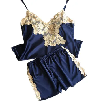 

Daeyard Pajama Sets Summer Style Women Sleep Set Deep V-neck Sexy Spaghetti Strap Shorts Sleepwear Comfy Pyjama Silk Homewear