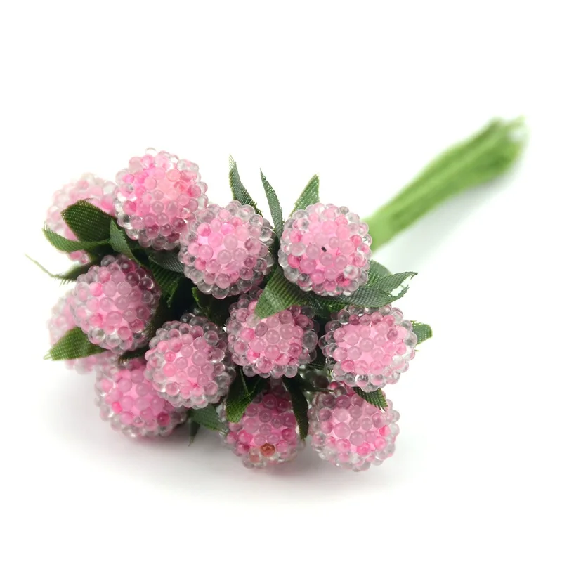 12 шт. рождественские украшения маленькие ягоды искусственный цветок красная вишня тычинка перламутровый Свадебный искусственный стеклянный гранат - Цвет: A-Pink