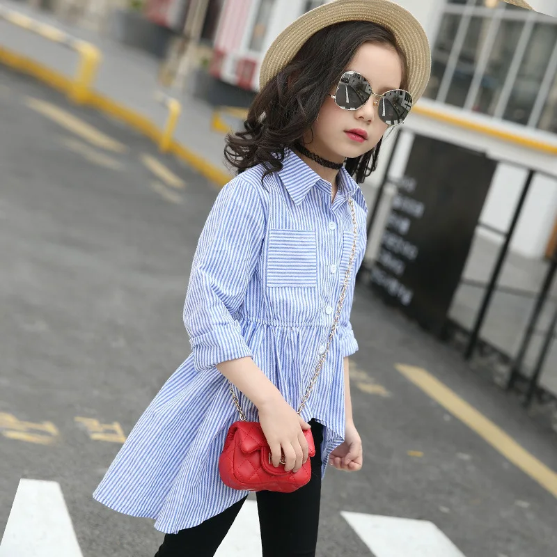 

Kids Shirts Dresses for Girls Stripe Dresses Autumn Vestido Infant Girls Blouses 4 6 8 10 12 Years Children Swallow Tail Dresses