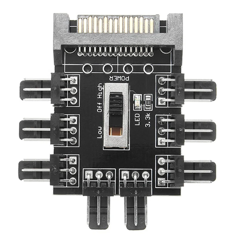 

New 12V D Type 4pin Male To 8 Way 3pin Fan Hub Fan Speed Controller Regulator For Computer Case SATA Interface Power For Fan