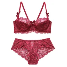 JIGERJOGER/женское белье красного и белого цвета, резинка с бантом, наплечный ремень, пуш-ап, тонкий, не мягкий, половина, кружевной бюстгальтер, трусы, комплект нижнего белья