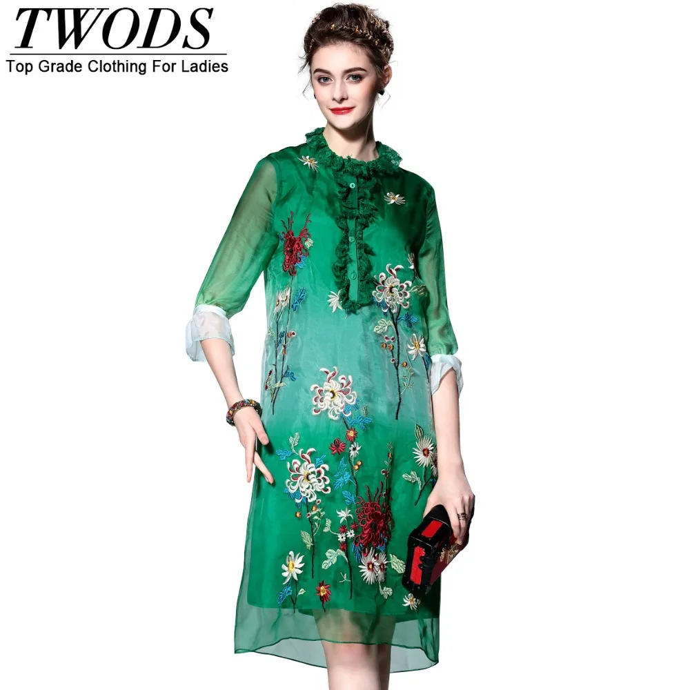 Twods M L XL XXL Embroidery Ladies Dress Fashion Brand Designer Summer ...