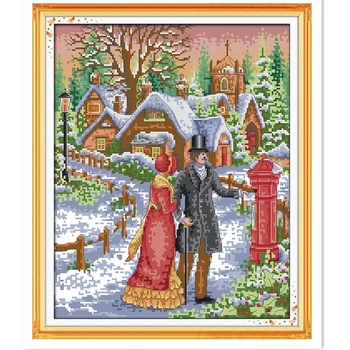 

Walk On The Snow DMC Cross Stitch Fabric 11CT 14CT Painting Home Decor Needlework DIY Set Chinese Counted Cross Stitch Pattern