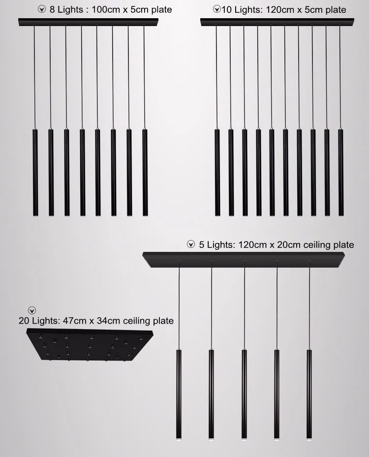 5 головок подвесной светильник современный кухонный светильник столовая Бар Магазин счетчиков труба кулон вниз труба светодиодный светильник s офис Точечный светильник 3 см