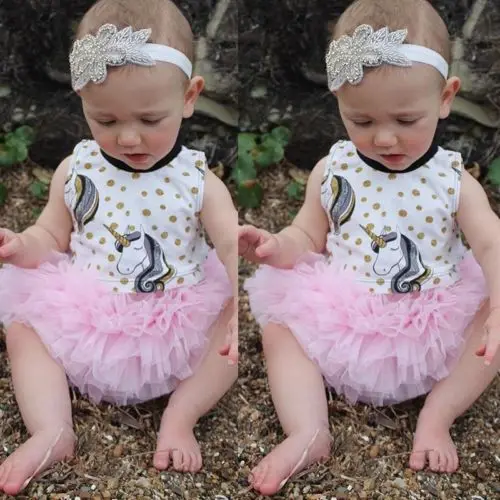 

New Arriavl Toddler Newborn Kid Baby Girls Unicorn Tops Vest TulleTutu Dres Outfit Clothes