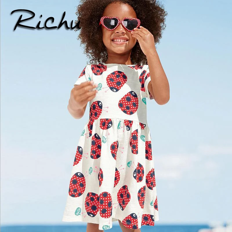 

Richu ladybug dress for girls short sleeve for summer beautiful children dresses christmas costumes for kids children clothes