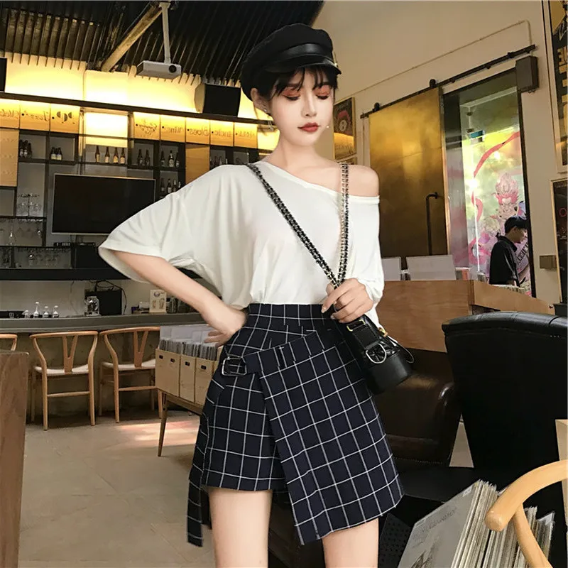 

Women Skirt Plaid Plus Size Skirt Irregular Stitching Skirt 2019 New Fashoin Summer Casual Female A-line Short Skirt