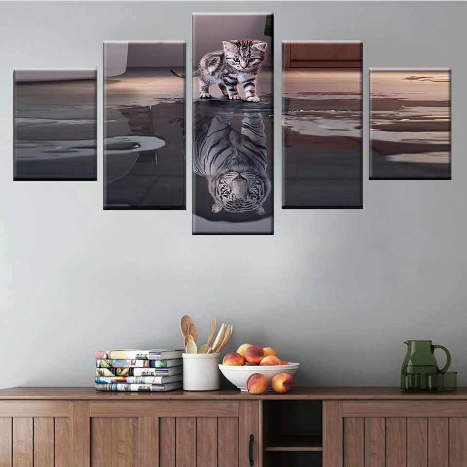 

HD Print Animal Nordic Poster 5 Pieces Cat Painting Modular Canvas Wall Art Picture Home Decor Living Room Frame