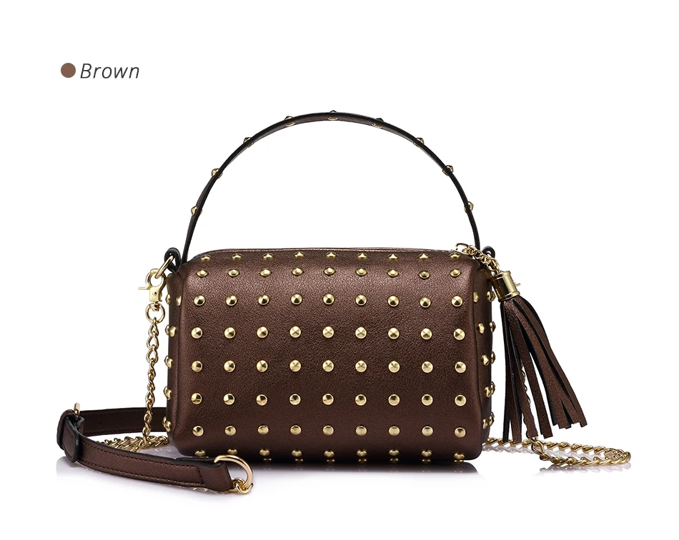 Модные женские сумки-мессенджеры брендовая сумка через плечо на цепочке сумка для женщин маленькая сумочка кошелек с заклепками кисточкой сумки через плечо мини сцепления золотого и черного цвета