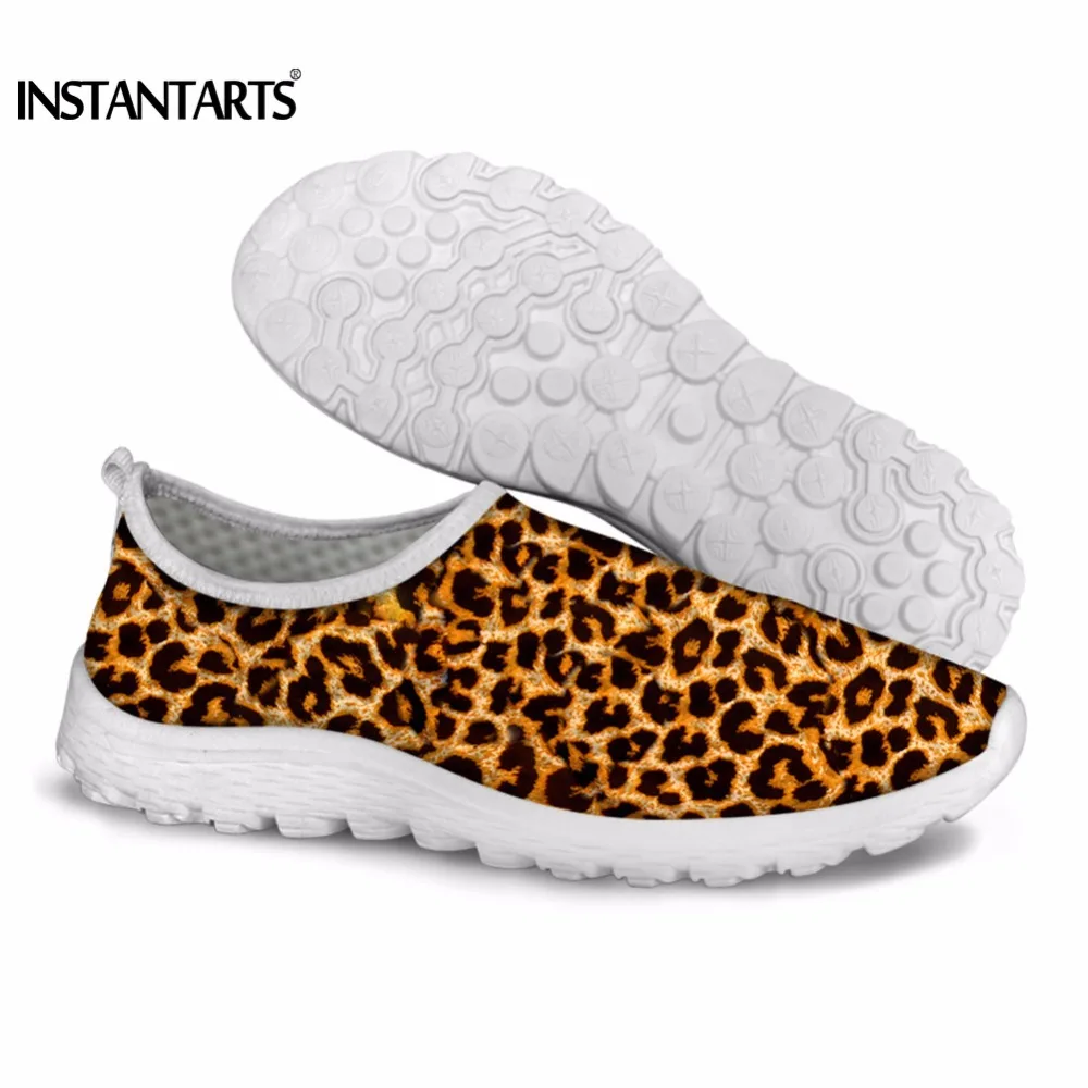 

INSTANTARTS Leopard Women Casual Sneakers Shoes Golden Breathable Light Mesh Summer Flat Shoes Woman Slip-on Tenis Feminino 2018