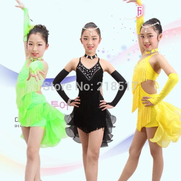 Robe de Danse pour Enfants Ballet Latin Rumba Samba Robe Jupes Dancewear Filles Enfants 3-15 Ans
