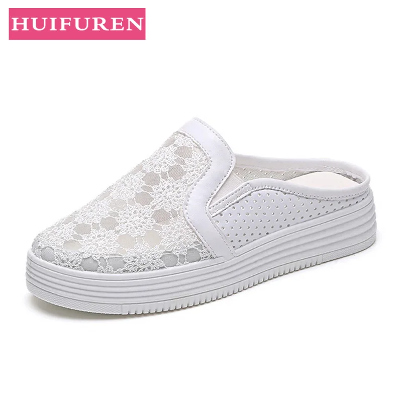 

Women Platform Slippers Mesh Breathable 2019 Spring Summer Shoes Woman Flat Sandals Soft Bottom Slip On Female Fashion Slides
