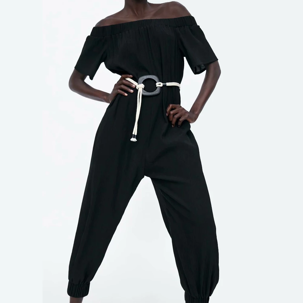 

2019 summer women's za clothing bleted jumpsuits & romper black off shoulder causal jumpsuits for girls S M L