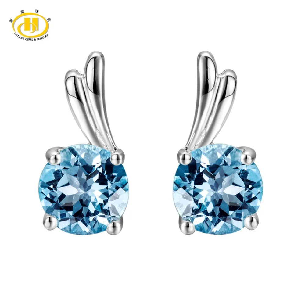 Hutang Round 6.0mm Sky Blue Topaz Solid 925 Sterling Silver Stud Earrings for Women Fine Jewelry Wing Earrings For Women Gift Hutang Round 6.0mm Sky Blue Topaz Solid 925 Sterling Silver Stud Earrings for Women Fine Jewelry Wing Earrings For Women Gift