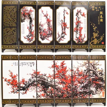 

New Wooden Chinese Handmade Classical Flower Lacquer Six Pieces Folding Screen