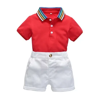 

Baby Boy Clothes Gentleman Rainbow Striped Printed Short Sleeve Shirt Blouse Shorts Casual Outfits Clothes Sets 2019 New