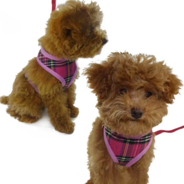 Soft Mesh font b Tartan b font Checkered Dog Pet Adjustable Harness Lead Leash With Clip