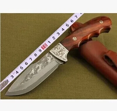 

Handmade Forged Damascus Steel Tactical Hunting Knife Fixed Blade 58HRC Red Sandalwood Handle Outdoor Camping Survival