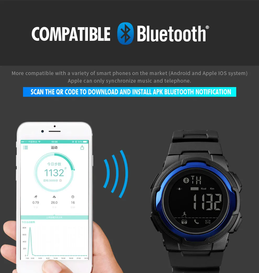 SKMEI, новинка, мужские спортивные часы, Bluetooth, Смарт, цифровые часы, мужские, s, топ, люксовый бренд, водонепроницаемые часы, Relogio Masculino 1440