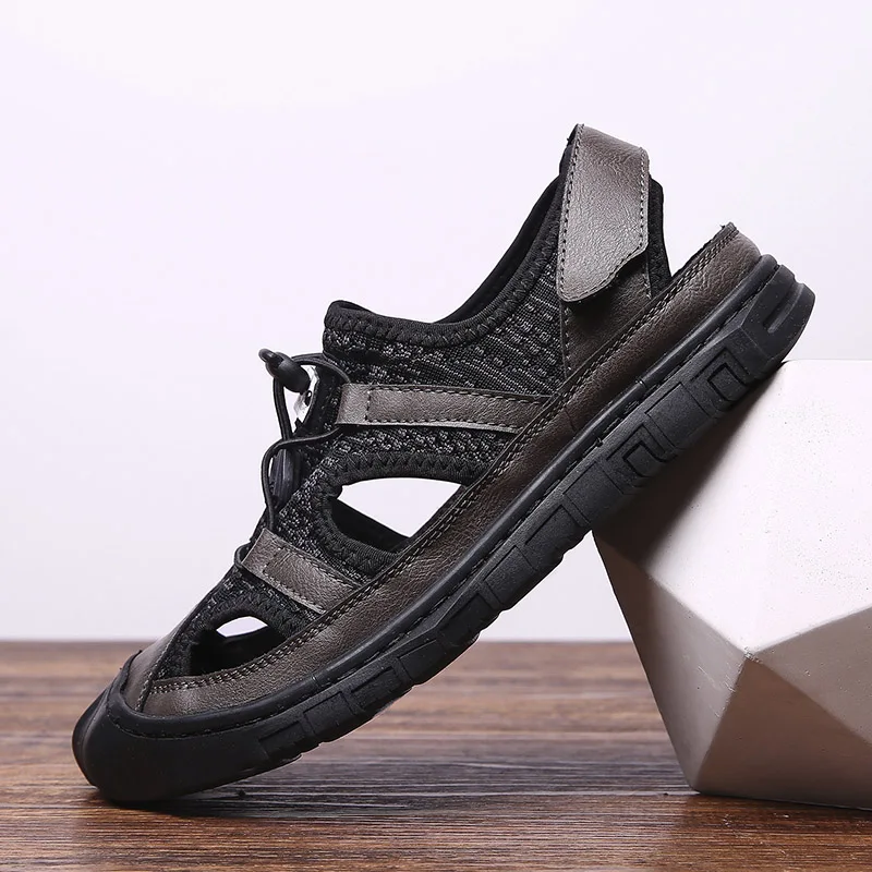 

2019 Hot Sale Men Flats Sandals Wearable Outdoor Beach Shoes Rubber Sole Men Sandals Walking Leisure Summer Mesh Sandals Men