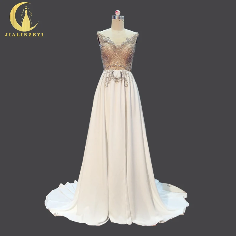 

Rhine Real Sample Sexy Sliver Beads Crystal V Neck Chiffon A-line Bridal Wedding Gown wedding dresses