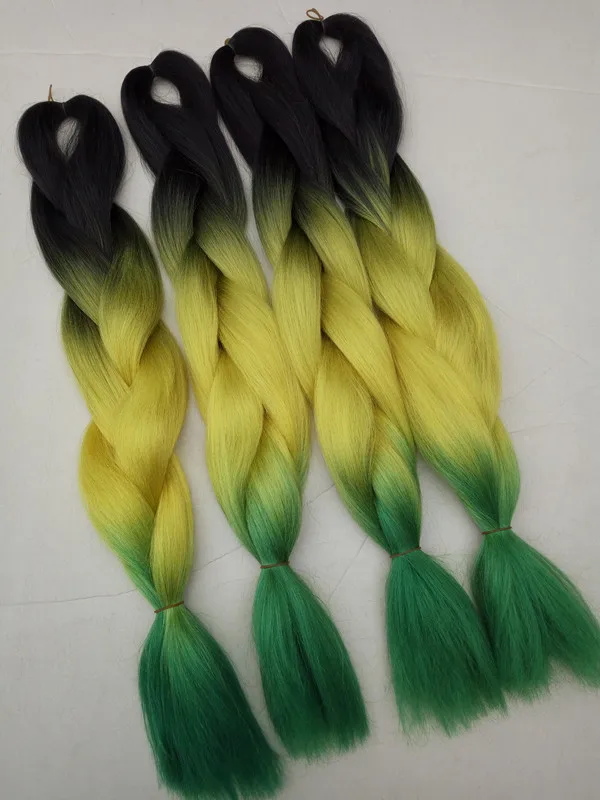 New Ombre Color Braiding Hair Extension 24 Synthetic Black Yellow