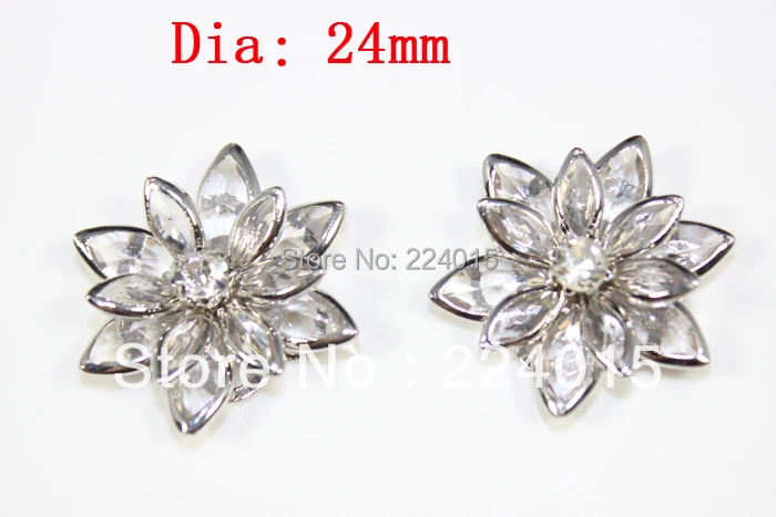 

20PCs 24mm Wholesale Clear Silver Plated Flower Rhinestone Garment Accessory Embellishment Findings /Connectors Fit Jewelry DIY