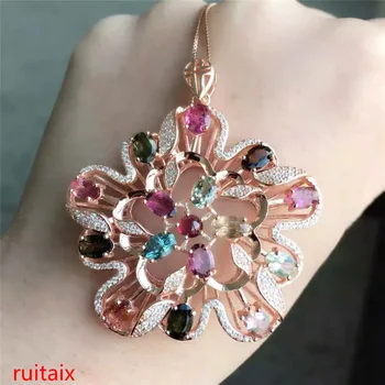 

KJJEAXCMY boutique jewels S925 silver rose tourmaline pendant natural heat sale to order sterling silver delivery box chain.