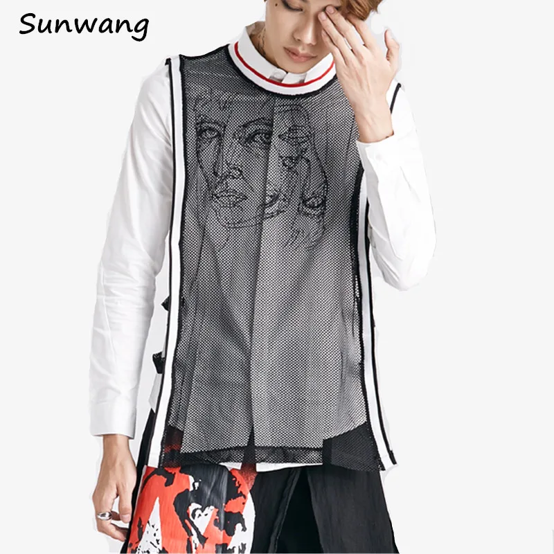 2019 Harajuku Fashion Unique Stylish Cool Mens Stringer Tank Top Transparent Mesh See Through