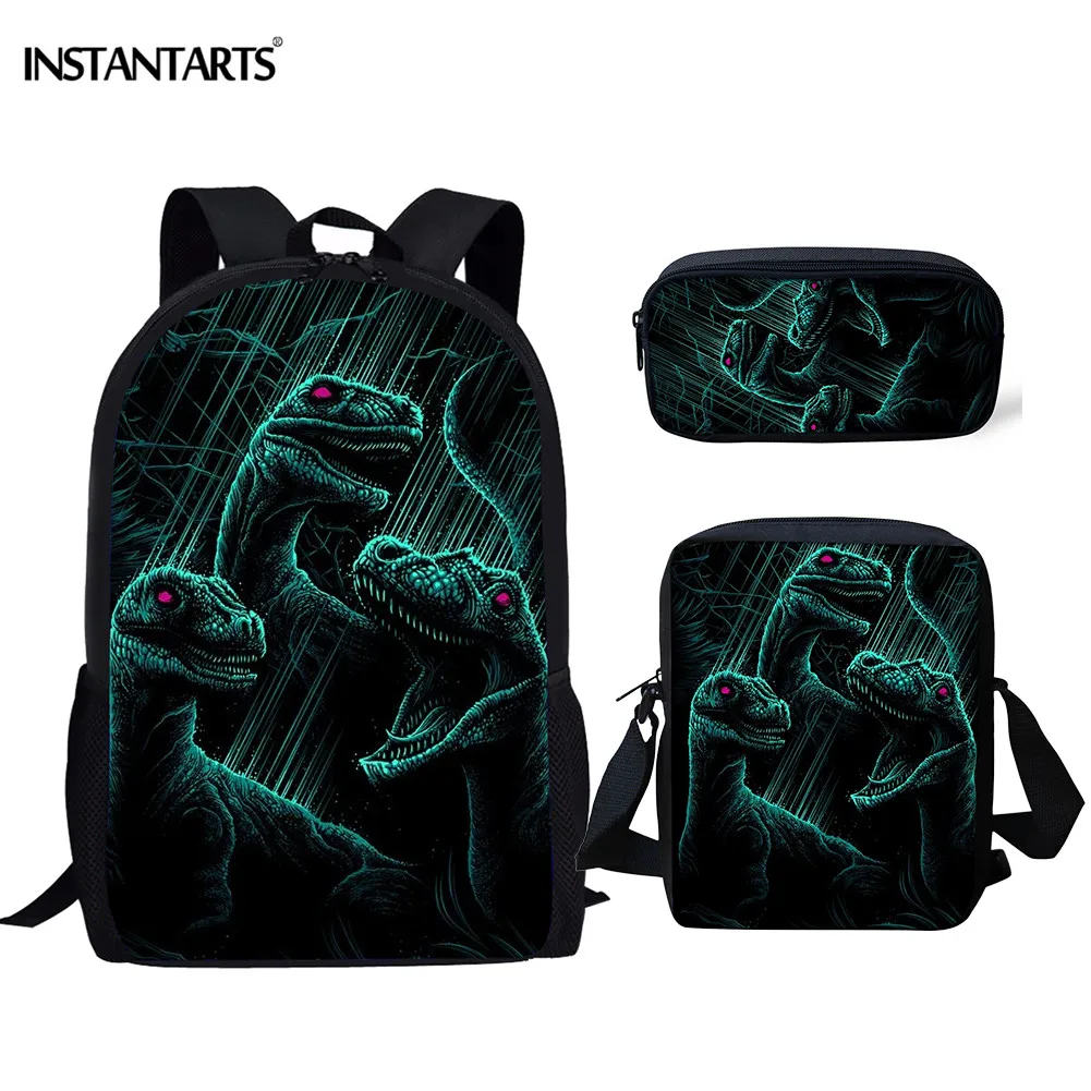 INSTANTARTS Прохладный велоцизавр с принтом динозавра школьные сумки для детей мальчиков Bookbags 3D дизайн модный рюкзак на плечо Mochila