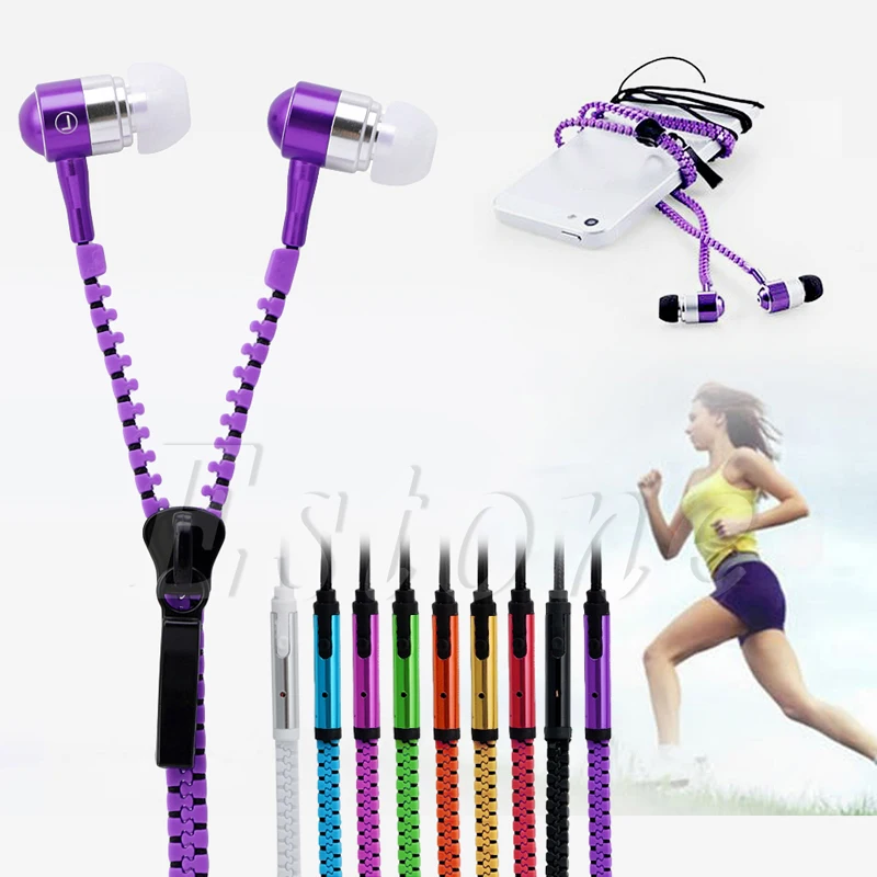 Colorful Zipper Earphones 3.5mm In Ear Stereo Earbuds with Mic For