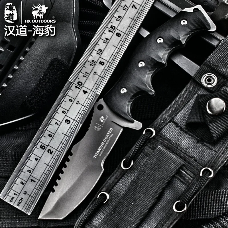Comprar HX exterior dureza alta táctica cuchillo multi herramienta superficie chapada titanio fijo negro cuchillo Camping herramienta supervivencia caza knive