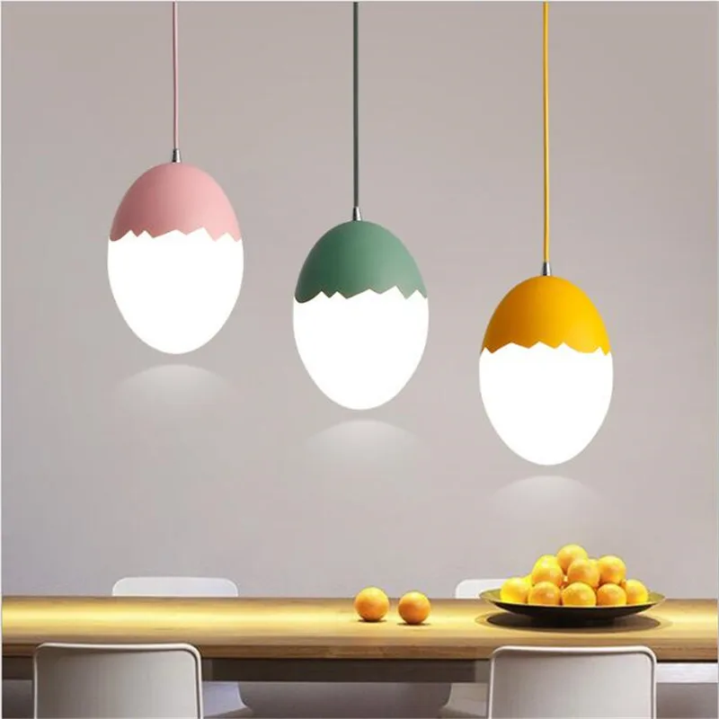 

Modern Creative Egg Design Suspension for Dining Room Bed Side Bar Foyer Iron Acrylic Colorful Led Pendant Light 2428