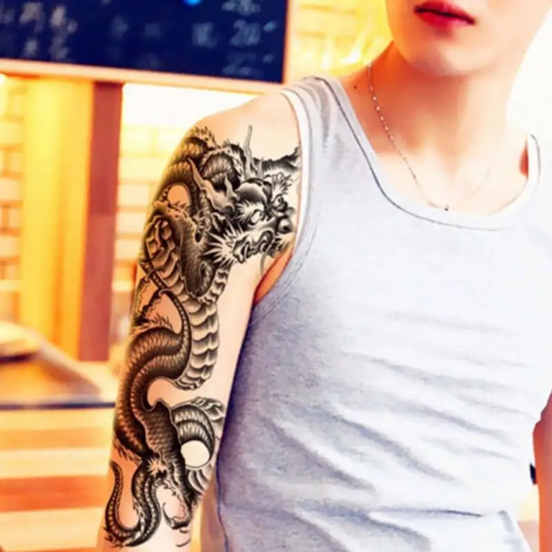 حار أسود التنين الذراع الوشم الرجال النساء للماء المؤقتة الوشم الذراع الساقين ملصقات الهيئة الفن