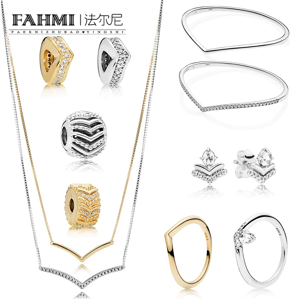 

FAHMI 100% 925 Sterling Silver New 2019 Spring Shine Shining Wish Ring Earring Studs Collier Necklace Bangle Clip Spacer Charm