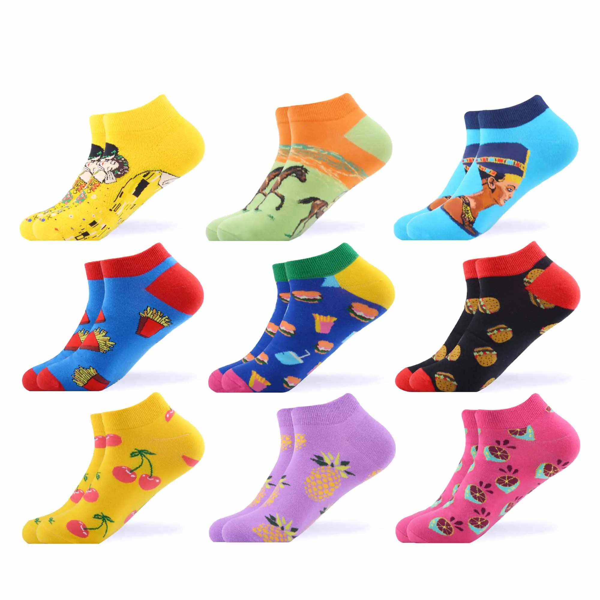 SANZETTI, 9 пар/лот, летние женские повседневные короткие носки, новинка, цветные женские короткие носки из чесаного хлопка, носки-лодочки в стиле Харадзюку - Цвет: B06539
